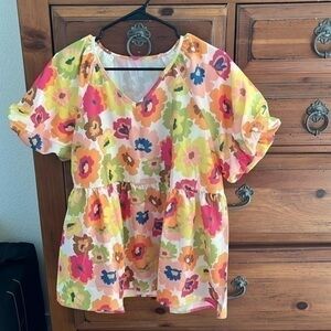 Women’s Yellow And Pink Floral Blouse Size Large NWOT
